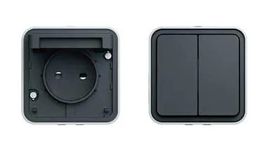 Inside and outside view of black socket on white background