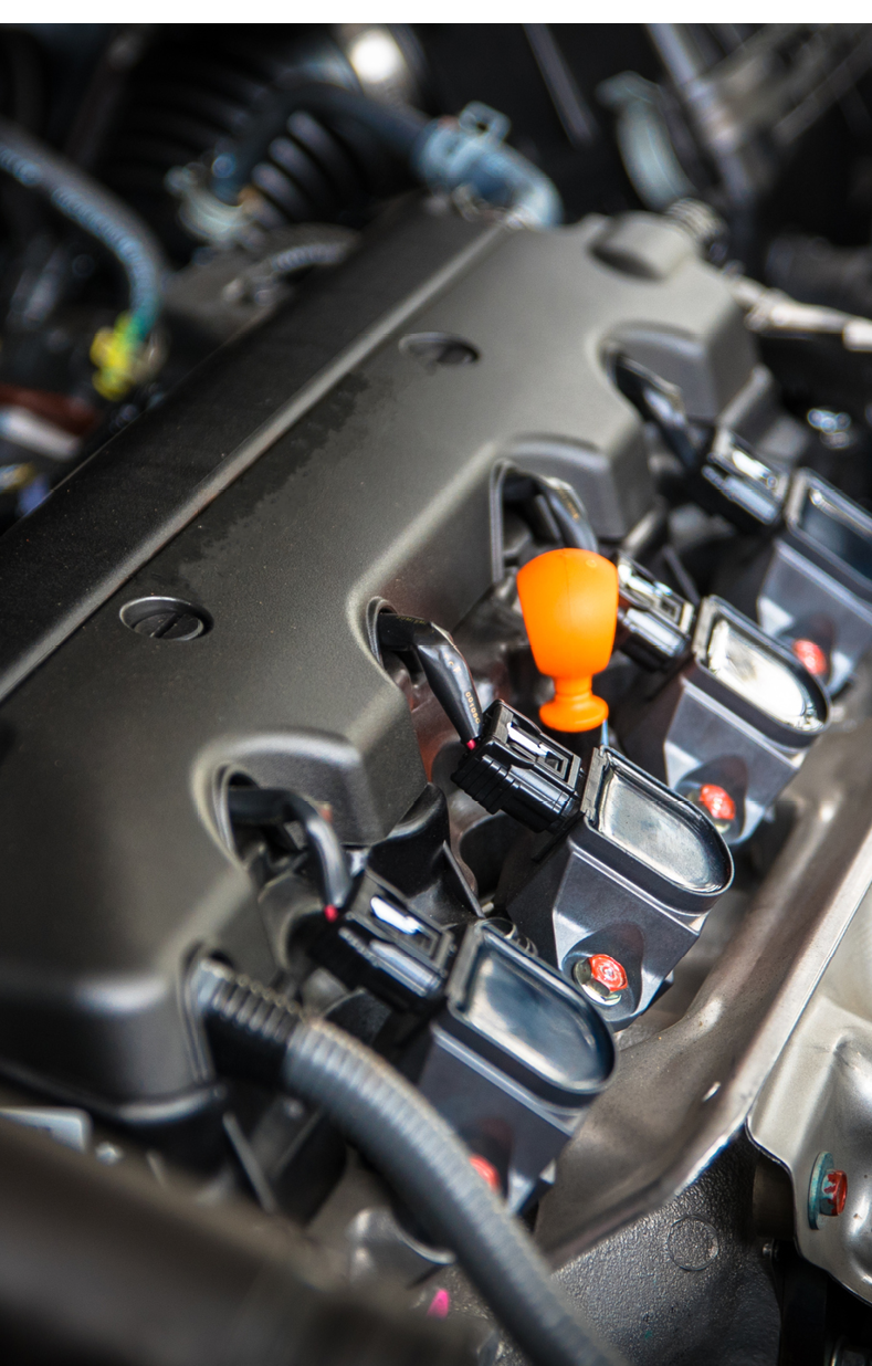 The powerful engine of a car. Internal design of engine with combustion and valve in dark tone